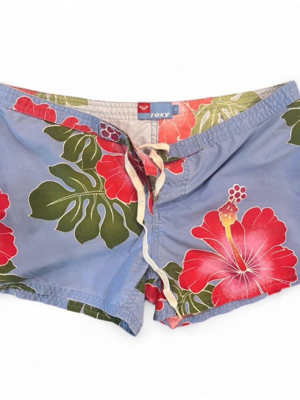 Roxy Blue Swim Shorts with Red Floral Print